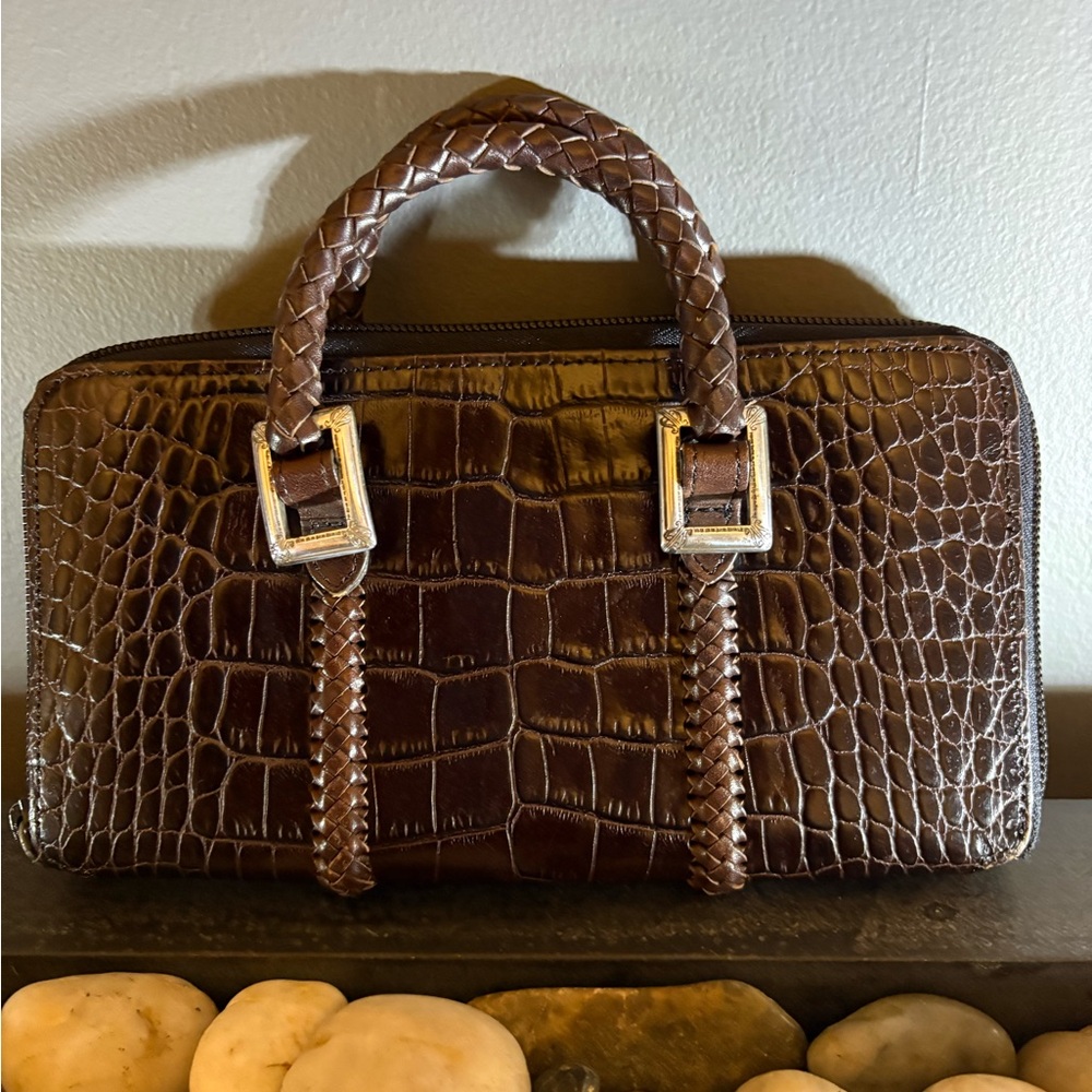 Brighton Brown Croc-Embossed Handbag - Picture 2 of 7